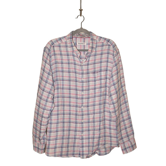 TOMMY‎ BAHAMA $138 Charming Check Button Down Linen Shirt Medium - Picture 1 of 3